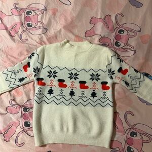 Cozy White Sweater with Festive Pattern